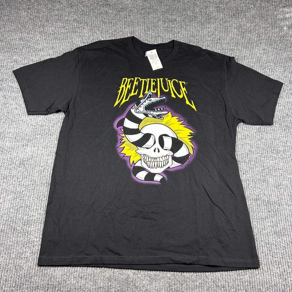 Beetlejuice Shirt Mens XL Black Sandworm Skull Graphic Grunge Goth NWT